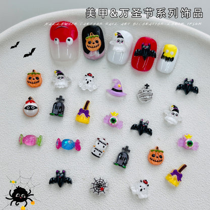 Halloween Cartoon Nail Art Accessories Mixed Cross-Border New Products Funny Magic Ghost Pumpkin DIY Nail Diamond Accessories