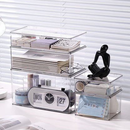 Desktop Storage Box with Lid Flip-Top Rectangular Transparent Acrylic Storage Box Kitchen Cosmetics Sundry Work Station