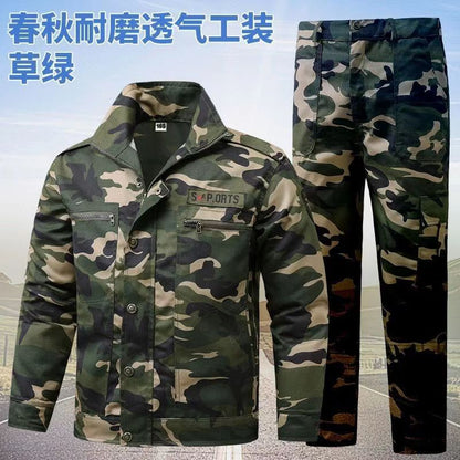 Spring and Autumn Military Training Camouflage Clothing, Breathable and Wear-Resistant Work Clothes, Tops and Pants, Auto Repair Construction Site Labor Protection Work Clothes