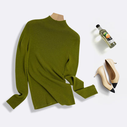 Machine Washable 100% Superfine Wool Sweater for Women Autumn and Winter New Loose Half Turtleneck Knitted Bottoming Sweater for Women