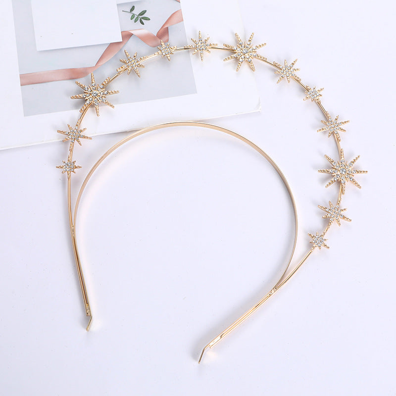 European and American Personalized Baroque Style Sun Moon Star Earrings Double-Layered Six-Pointed Star Headband with Diamonds and Shiny Decorations