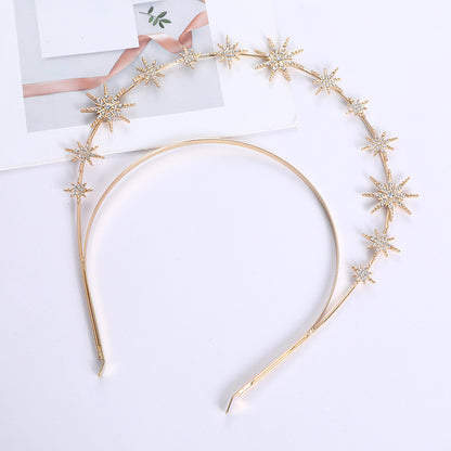 European and American Personalized Baroque Style Sun Moon Star Earrings Double-Layered Six-Pointed Star Headband with Diamonds and Shiny Decorations