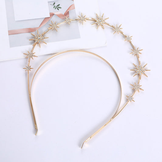 European and American Personalized Baroque Style Sun Moon Star Earrings Double-Layered Six-Pointed Star Headband with Diamonds and Shiny Decorations