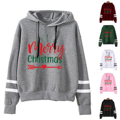 Amazon Cross-border European and American Christmas Merry Christmas Printed Hooded Sweatshirt Autumn and Winter Coat