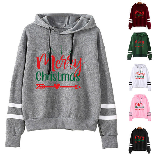 Amazon Cross-border European and American Christmas Merry Christmas Printed Hooded Sweatshirt Autumn and Winter Coat