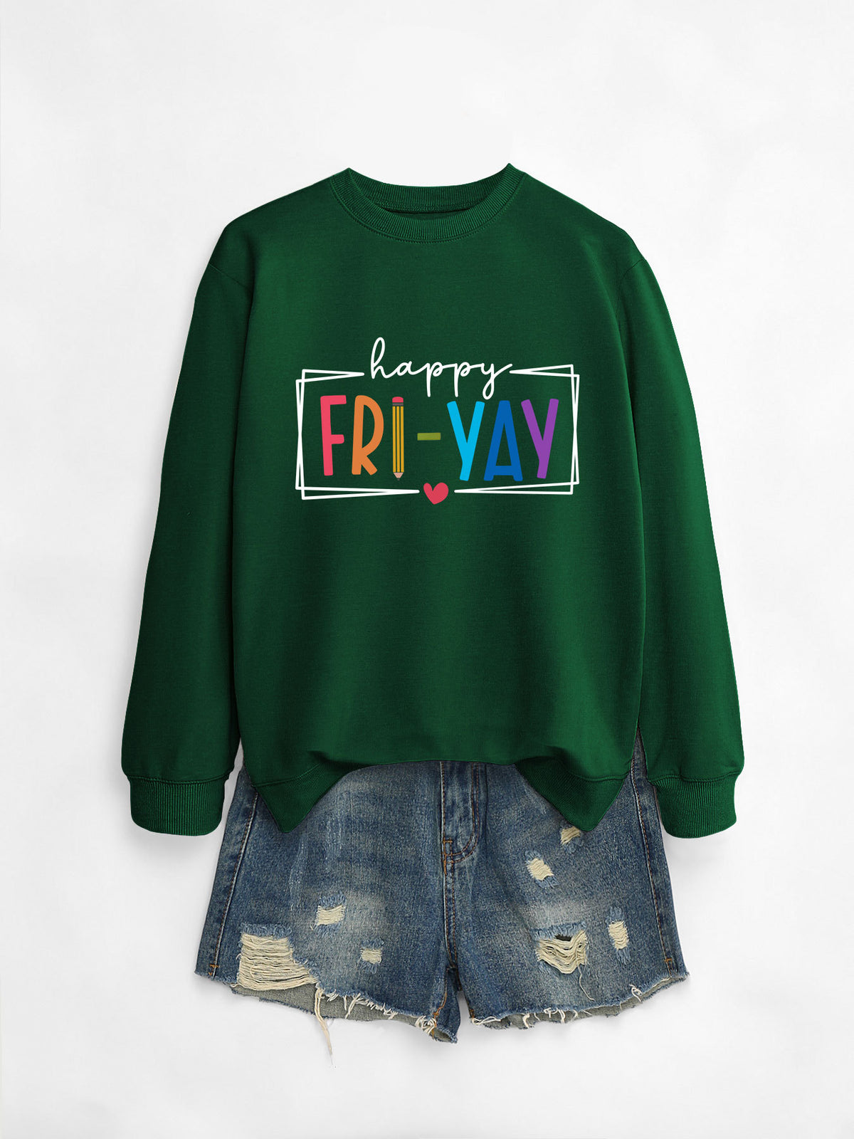 Amazon Ebay Round Neck Sweatshirt Happy Fri Yay Fun Letters Casual Fashion Long-Sleeved Tops in Stock