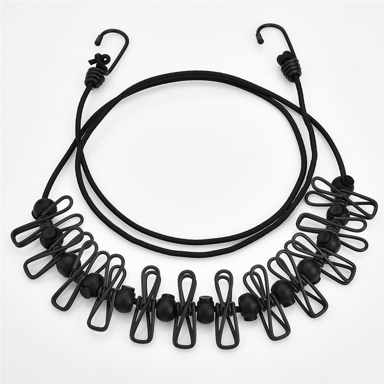 Creative Outdoor Elastic Windproof Clothesline with Positioning Clips, Korean Style Clothesline with 12 Windproof Clips