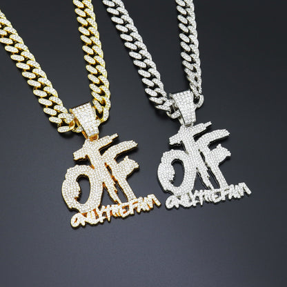 European and American Tide Diamond-encrusted Shiny OTF Letter Necklace for Men and Women hiphop Hip Hop Street Disco Pendant Cross-border New Product