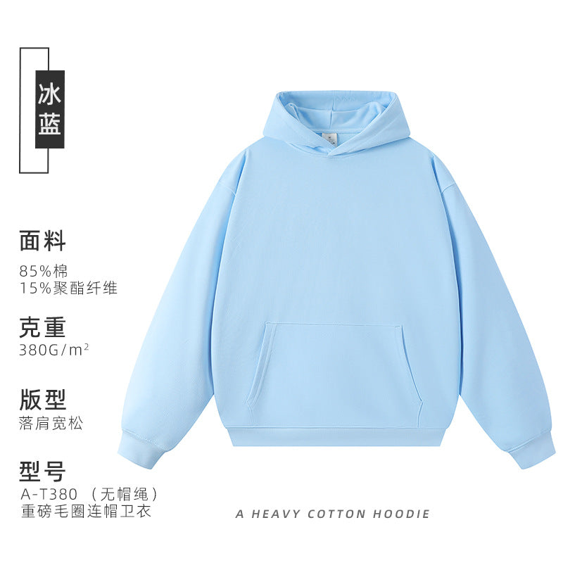 380g Heavyweight Terry Cordless Pullover Printed Off-Shoulder Hoodie Custom-Made Trendy Brand Hooded Sweatshirt with Custom Logo