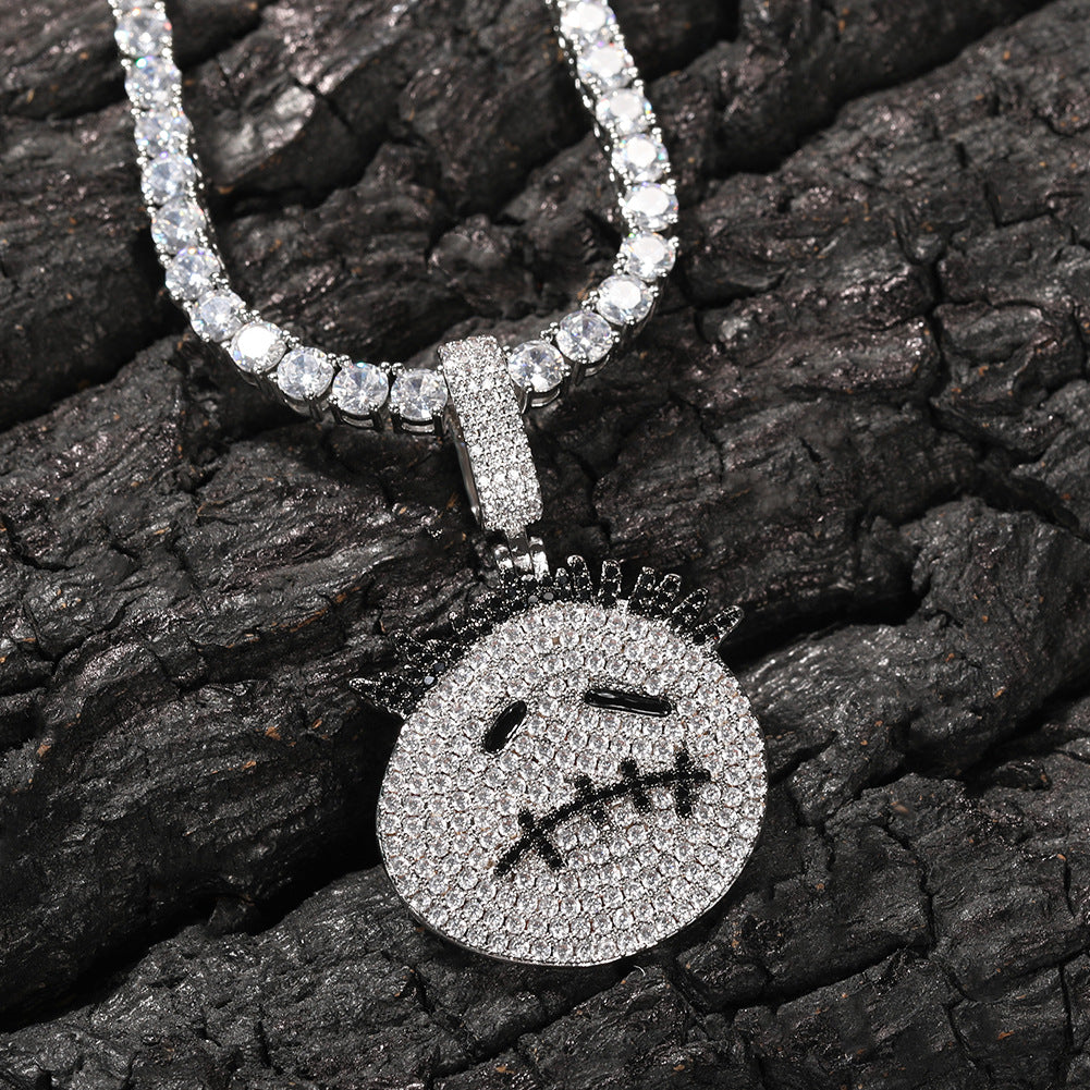 Gu Meng New Product Small Prickly Head Cartoon Hip Hop Men's Necklace Pendant European and American Street Fashion Brand Zircon Pendant