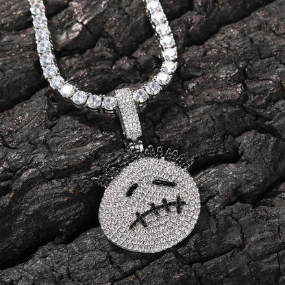 Gu Meng New Product Small Prickly Head Cartoon Hip Hop Men's Necklace Pendant European and American Street Fashion Brand Zircon Pendant