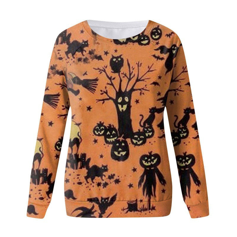 Foreign Trade Cross-border Autumn and Winter New Halloween 3D Digital Printing European and American Women's Crewneck Casual Long Sleeve Sweatshirt