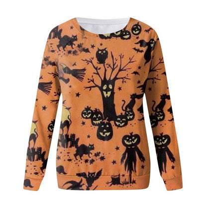 Foreign Trade Cross-border Autumn and Winter New Halloween 3D Digital Printing European and American Women's Crewneck Casual Long Sleeve Sweatshirt