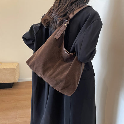 New Suede Shoulder Tote Bag, Fashionable, Simple, Lazy Style, Large Capacity Women's Handbag, Bucket Bag, Mommy Bag