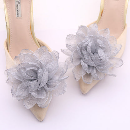 Easiest for Match Camellia High Heels Decorations Starry Sky Yarn Burnt Edge Flowers Bridal Shoe Flowers Handmade Wedding Shoe Accessories