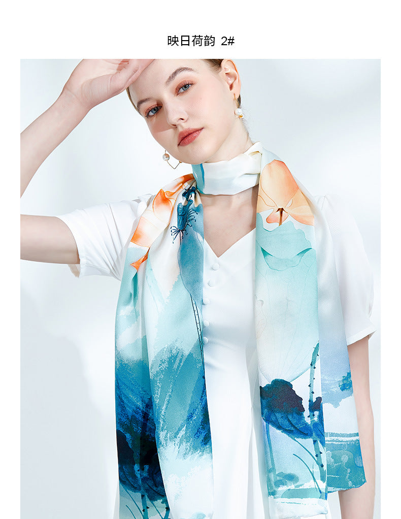 Suzhou and Hangzhou long silk scarf high-grade mulberry silk scarf pure silk women's vintage scarf crepe satin shawl