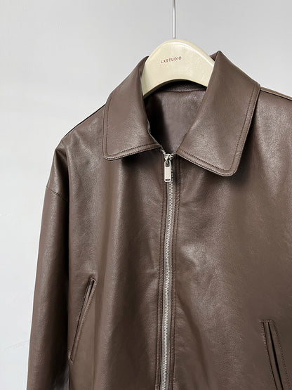 cool handsome high sense ~ lapel leather coat women's spring and autumn Hong Kong style PU leather jacket motorcycle top trendy 9595