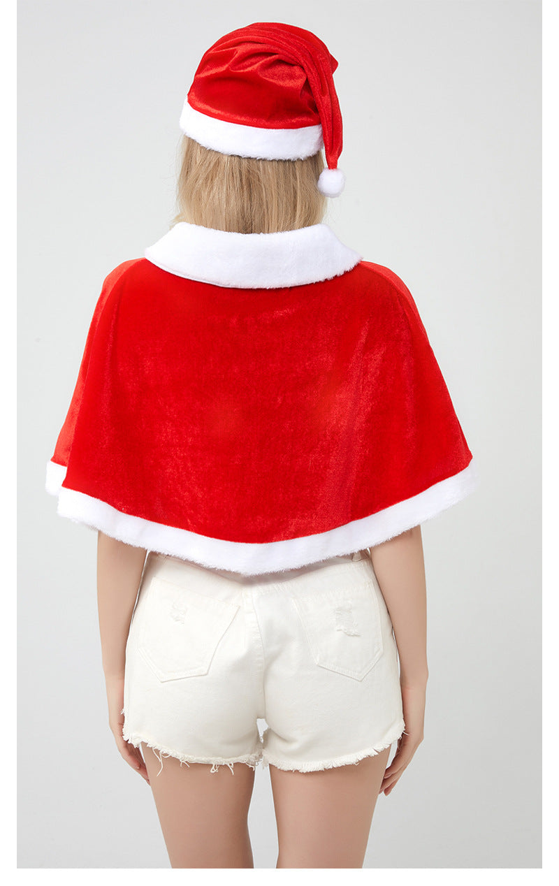 Santa Claus Cape Cape Cape Adult Female Hooded Golden Velvet Santa Claus Costume Performance Clothes