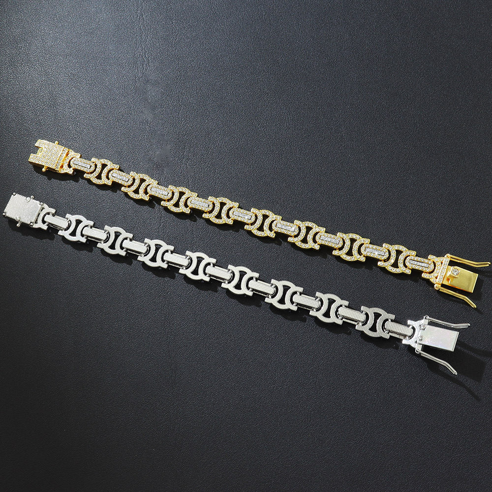 Cross-border European and American hip-hop men's and women's fashion cool flash decorative neck chain diamond geometric personality stitching clavicle chain necklace