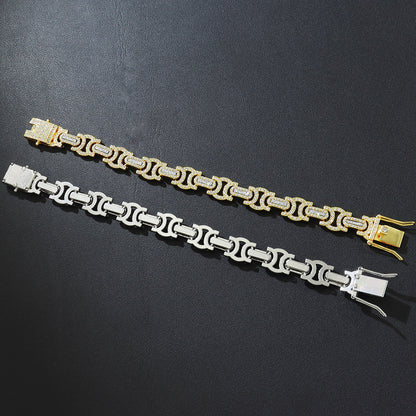 Cross-border European and American hip-hop men's and women's fashion cool flash decorative neck chain diamond geometric personality stitching clavicle chain necklace