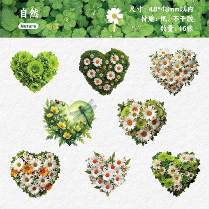 Retro Story Heart Flower Series Stickers Love Heart Floral Pet Journal Decoration Versatile Background Scenery Sticker Pack
