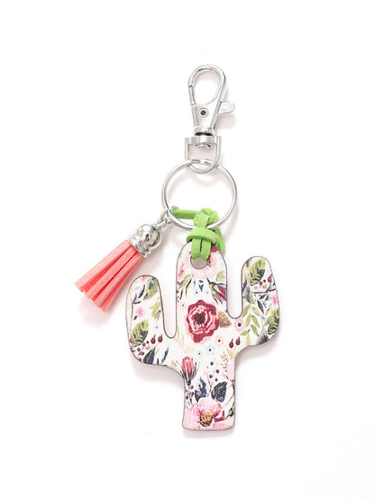New Wooden Cactus Keychain Leopard Flower Rainbow Sunflower Striped Printed Bag Car Pendant