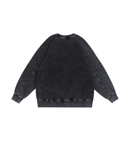 350g American Washed Retro Round Neck Sweatshirt Cross-Border Large Size Terry Drop Shoulder Distressed Pullover Washed Sweatshirt for Men