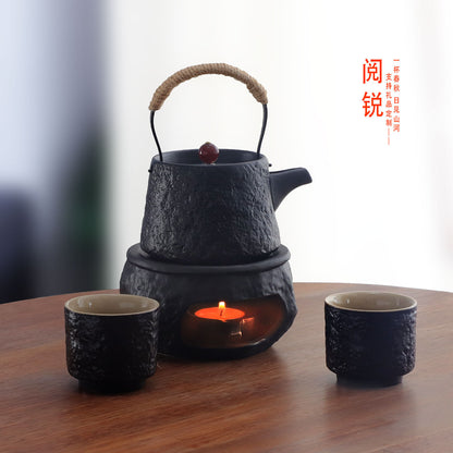 Yuerui New Rustic Pottery Constant Temperature Alcohol Tea Brewing Pot Set with Handle, Balcony Tea Brewing Stove Complete Set Wholesale Pottery