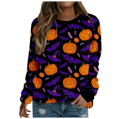 Foreign Trade Cross-border Autumn and Winter New Halloween 3D Digital Printing European and American Women's Crewneck Casual Long Sleeve Sweatshirt