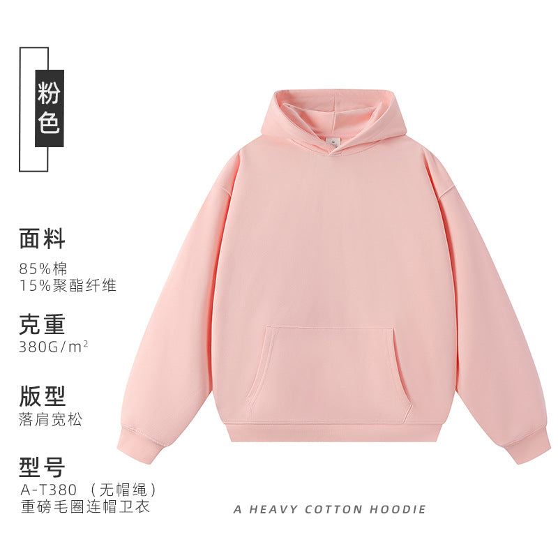 380g Heavyweight Terry Cordless Pullover Printed Off-Shoulder Hoodie Custom-Made Trendy Brand Hooded Sweatshirt with Custom Logo