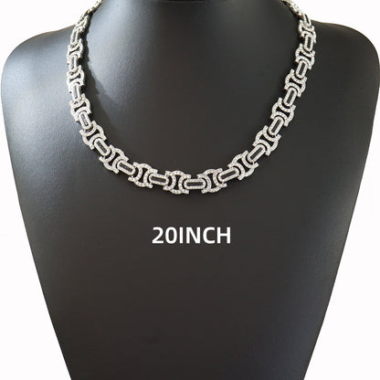 Cross-border European and American hip-hop men's and women's fashion cool flash decorative neck chain diamond geometric personality stitching clavicle chain necklace