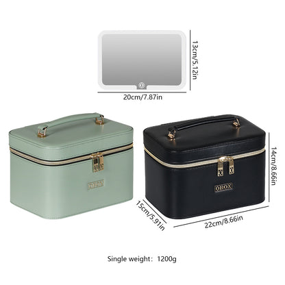 Cross-Border Led Mirror Travel Makeup Bag, Makeup Mirror, Cosmetics Portable Large-Capacity Makeup Case, Hand-Held Beauty Bag