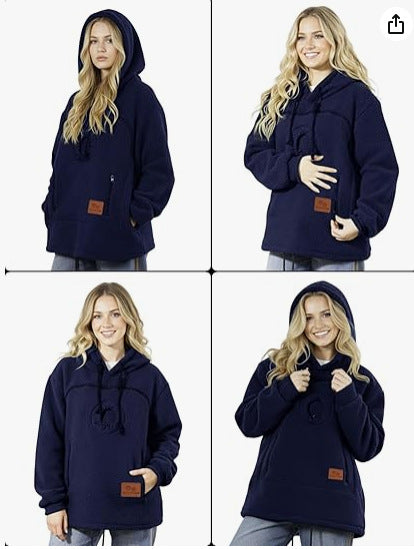 2025 New European and American Polar Fleece Pet-In-One Men's and Women's Trendy Hooded Loose Casual Warm Sweatshirt