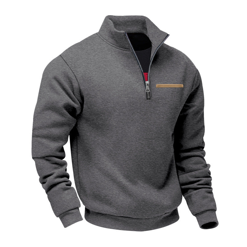 Cross-Border American Style Autumn and Winter Heavyweight Fleece Long-Sleeve Men's Sweatshirt with Half-Zip, Loose Fit, Stand Collar, Pullover Men's Sweatshirt