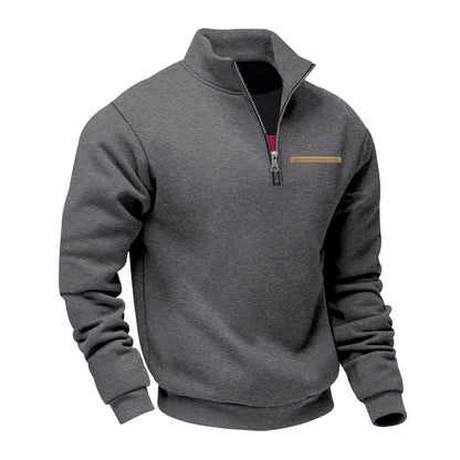 Cross-Border American Style Autumn and Winter Heavyweight Fleece Long-Sleeve Men's Sweatshirt with Half-Zip, Loose Fit, Stand Collar, Pullover Men's Sweatshirt