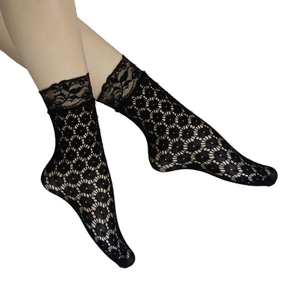 Summer Small Mesh Lace Short Net Socks Breathable Short Stockings Invisible Socks plus size Black Pearl Short Socks