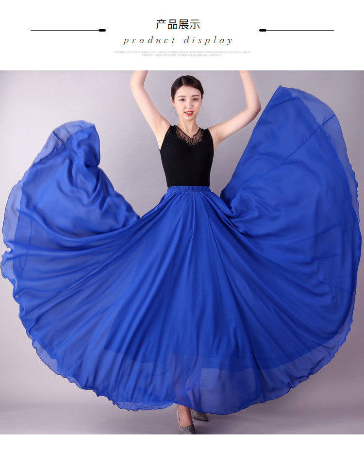 720 Degree Double Layer Large Swing Skirt Chiffon Classical Dance Ethnic Dance Skirt Dance Long Skirt Square Dance Practice Xinjiang Dance