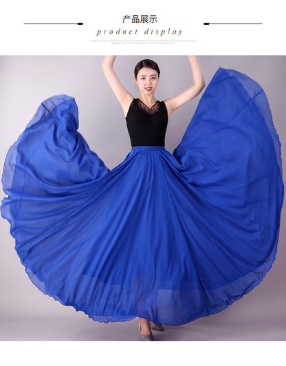 720 Degree Double Layer Large Swing Skirt Chiffon Classical Dance Ethnic Dance Skirt Dance Long Skirt Square Dance Practice Xinjiang Dance