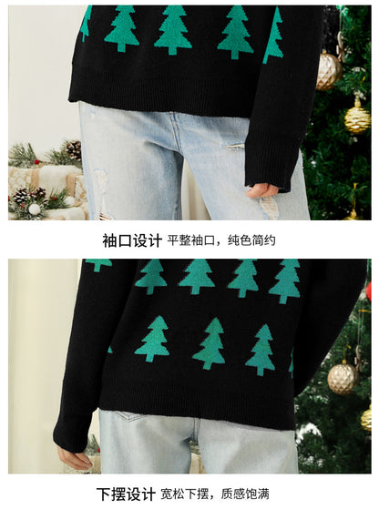 Shein Amazon European and American Clothing Autumn and Winter Pullover Jacquard Christmas Tree Knitwear Long-Sleeved Red Christmas Knitwear