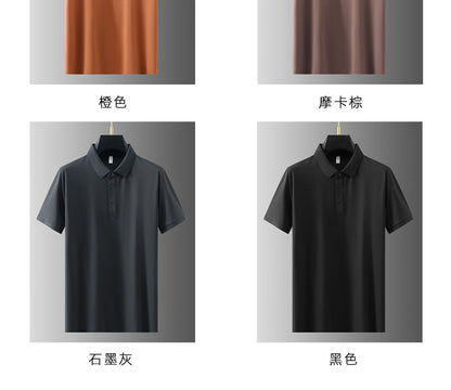 Cross-border Foreign Trade Copper Ammonia Silk T-shirt Men's Business Casual Short-sleeved Summer Gastrodia elata Mulberry Silk Lapel Men's Polo Shirt