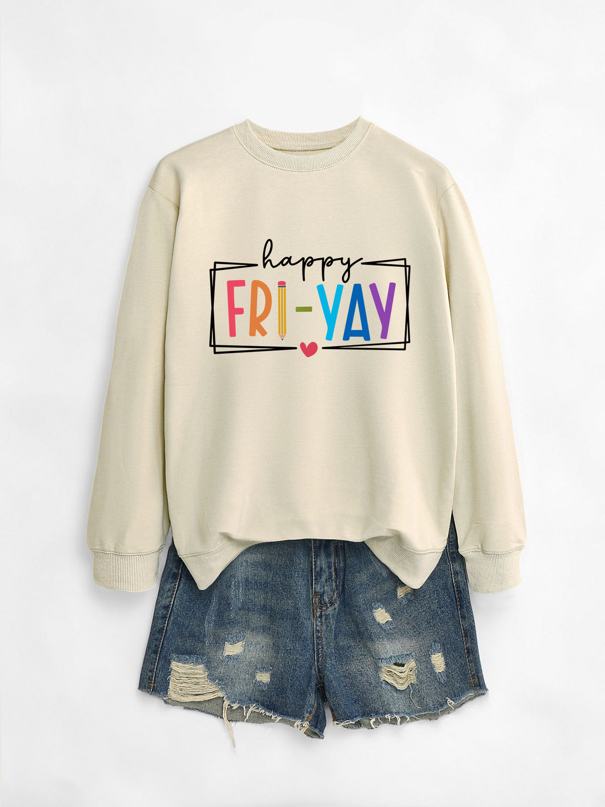 Amazon Ebay Round Neck Sweatshirt Happy Fri Yay Fun Letters Casual Fashion Long-Sleeved Tops in Stock