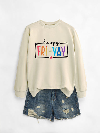 Amazon Ebay Round Neck Sweatshirt Happy Fri Yay Fun Letters Casual Fashion Long-Sleeved Tops in Stock