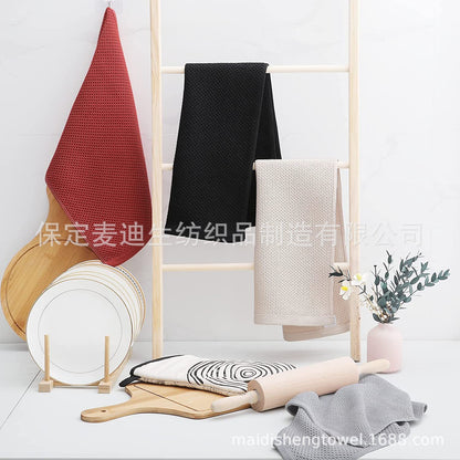 Cross-border Amazon pure cotton honeycomb kitchen dishwashing square towel can be suit with hook waffle square towel generation sticker code