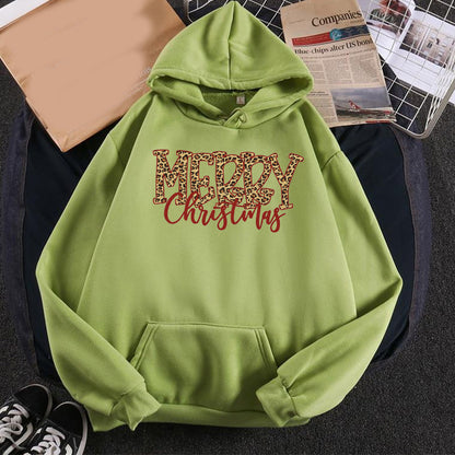 Christmas Leopard Print Merry Christmas Print Hooded Sweatshirt European and American Autumn and Winter Men's and Women's Top Coat