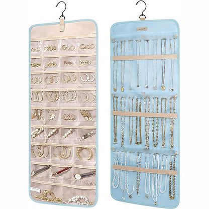 Hanging Jewelry Storage Bag Double-Sided Foldableable with Metal Hook Pvc Anti-Oxidation Suitable for Earrings, Necklaces and Rings