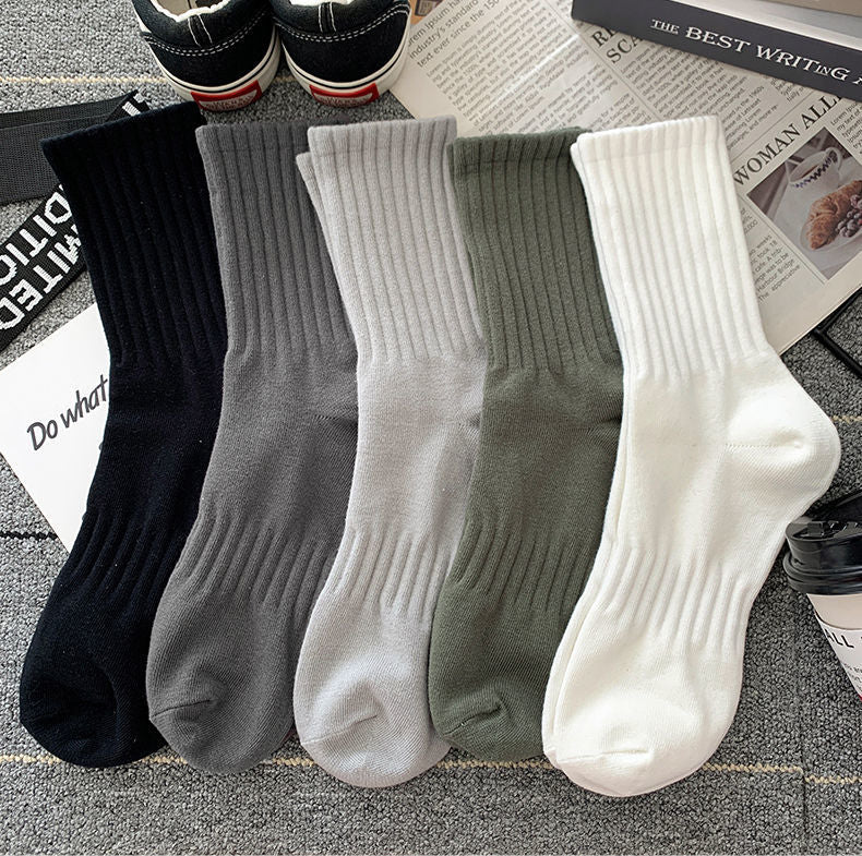 Socks Men's Autumn Spring and Autumn New Solid Color Casual All-match Sports Style Basketball Fashionable Socks Comfortable Men's Mid-tube Socks