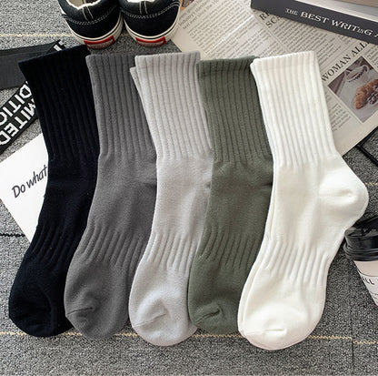 Socks Men's Autumn Spring and Autumn New Solid Color Casual All-match Sports Style Basketball Fashionable Socks Comfortable Men's Mid-tube Socks