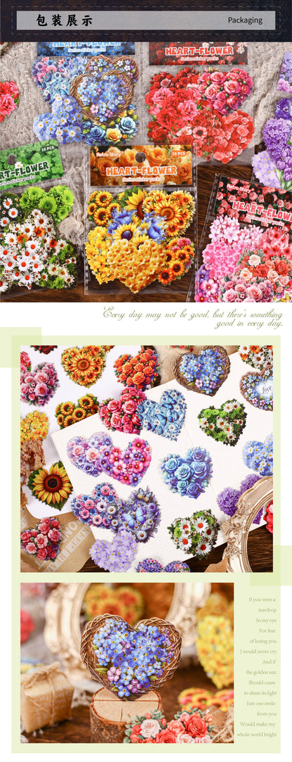 Retro Story Heart Flower Series Stickers Love Heart Floral Pet Journal Decoration Versatile Background Scenery Sticker Pack