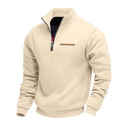 Cross-Border American Style Autumn and Winter Heavyweight Fleece Long-Sleeve Men's Sweatshirt with Half-Zip, Loose Fit, Stand Collar, Pullover Men's Sweatshirt