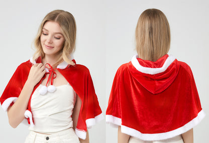 Santa Claus Cape Cape Cape Adult Female Hooded Golden Velvet Santa Claus Costume Performance Clothes